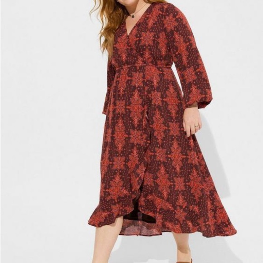 Torrid Burgundy Floral Long Sleeve Dress